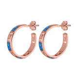 Greek Key Half Hoop Earrings Created Opal 925 Sterling Silver (21mm)