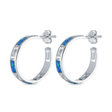 Greek Key Half Hoop Earrings Created Opal 925 Sterling Silver (21mm)