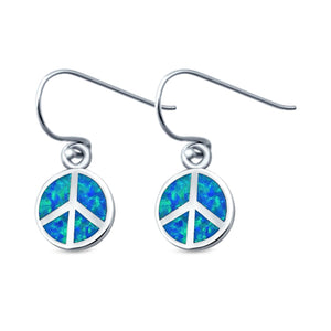 Peace Sign Drop Dangle Created Opal 925 Sterling Silver (10mm)