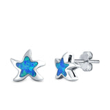 Starfish Stud Earrings Created Opal 925 Sterling Silver (9mm)