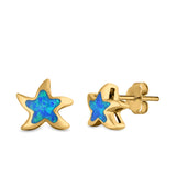 Starfish Stud Earrings Created Opal 925 Sterling Silver (9mm)