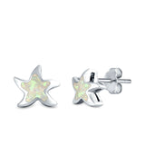 Starfish Stud Earrings Created Opal 925 Sterling Silver (9mm)