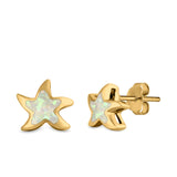 Starfish Stud Earrings Created Opal 925 Sterling Silver (9mm)