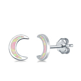 Moon Stud Earrings Lab Created Opal 925 Sterling Silver