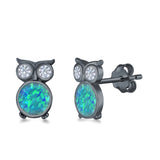 Owl Stud Earrings Lab Created Opal 925 Sterling Silver