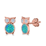 Owl Stud Earrings Lab Created Opal 925 Sterling Silver