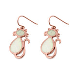Dangling Cat Earrings Fish Hook Lab Created Opal 925 Sterling Silver (19mm)