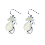 Dangling Cat Earrings Fish Hook Lab Created Opal 925 Sterling Silver (19mm)