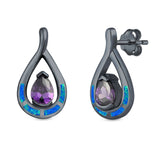 Teardrop Pear Simulated Amethyst Stud Earrings Created Opal 925 Sterling Silver