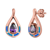 Teardrop Pear Simulated Amethyst Stud Earrings Created Opal 925 Sterling Silver