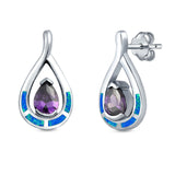 Teardrop Pear Simulated Amethyst Stud Earrings Created Opal 925 Sterling Silver