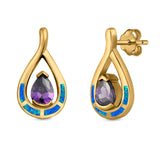 Teardrop Pear Simulated Amethyst Stud Earrings Created Opal 925 Sterling Silver