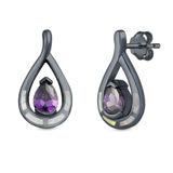 Teardrop Pear Simulated Amethyst Stud Earrings Created Opal 925 Sterling Silver