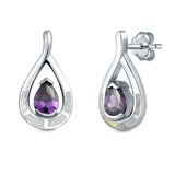 Teardrop Pear Simulated Amethyst Stud Earrings Created Opal 925 Sterling Silver