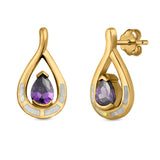 Teardrop Pear Simulated Amethyst Stud Earrings Created Opal 925 Sterling Silver