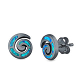 Spiral Swirl Stud Earrings Round Lab Created Opal 925 Sterling Silver