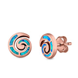 Spiral Swirl Stud Earrings Round Lab Created Opal 925 Sterling Silver