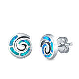 Spiral Swirl Stud Earrings Round Lab Created Opal 925 Sterling Silver