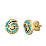 Spiral Swirl Stud Earrings Round Lab Created Opal 925 Sterling Silver