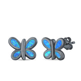 Butterfly Stud Earrings Lab Created Opal 925 Sterling Silver (8mm)