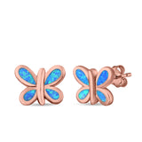 Butterfly Stud Earrings Lab Created Opal 925 Sterling Silver (8mm)