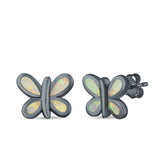 Butterfly Stud Earrings Lab Created Opal 925 Sterling Silver (8mm)