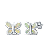 Butterfly Stud Earrings Lab Created Opal 925 Sterling Silver (8mm)