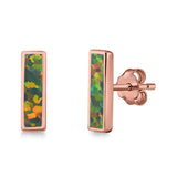 Bar Stud Earrings Created Opal 925 Sterling Silver