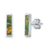 Bar Stud Earrings Created Opal 925 Sterling Silver