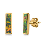 Bar Stud Earrings Created Opal 925 Sterling Silver