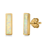 Bar Stud Earrings Created Opal 925 Sterling Silver