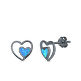 Double Hearts Stud Earrings Lab Created Opal 925 Sterling Silver (9mm)