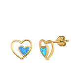 Double Hearts Stud Earrings Lab Created Opal 925 Sterling Silver (9mm)