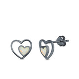 Double Hearts Stud Earrings Lab Created Opal 925 Sterling Silver (9mm)