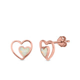 Double Hearts Stud Earrings Lab Created Opal 925 Sterling Silver (9mm)