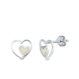 Double Hearts Stud Earrings Lab Created Opal 925 Sterling Silver (9mm)