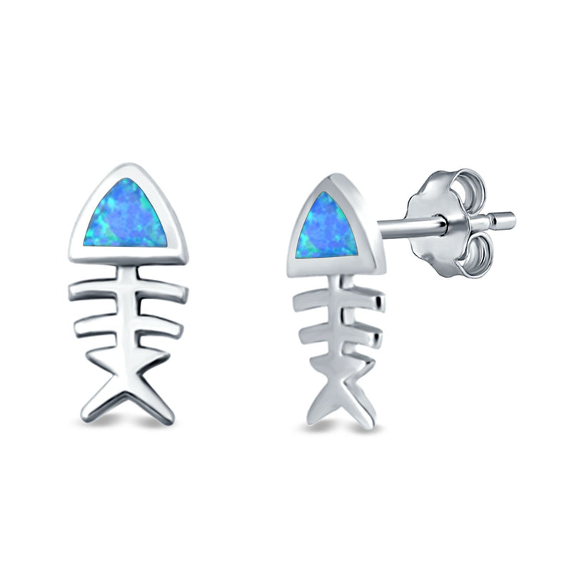 Fish Stud Earrings Lab Created Opal 925 Sterling Silver (10mm)