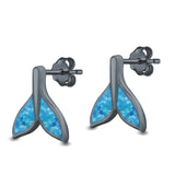 Whale Tail Stud Earrings Lab Created Opal 925 Sterling Silver (10mm)