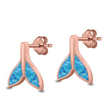 Whale Tail Stud Earrings Lab Created Opal 925 Sterling Silver (10mm)