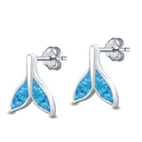 Whale Tail Stud Earrings Lab Created Opal 925 Sterling Silver (10mm)