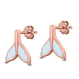 Whale Tail Stud Earrings Lab Created Opal 925 Sterling Silver (10mm)