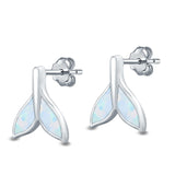 Whale Tail Stud Earrings Lab Created Opal 925 Sterling Silver (10mm)