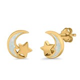 Moon & Star Stud Earrings Created Opal 925 Sterling Silver (8mm)