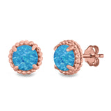 Round Stud Earrings Lab Created Opal 925 Sterling Silver (7mm)