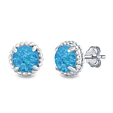 Round Stud Earrings Lab Created Opal 925 Sterling Silver (7mm)