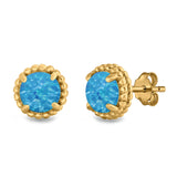 Round Stud Earrings Lab Created Opal 925 Sterling Silver (7mm)