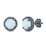 Round Stud Earrings Lab Created Opal 925 Sterling Silver (7mm)