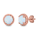 Round Stud Earrings Lab Created Opal 925 Sterling Silver (7mm)
