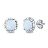 Round Stud Earrings Lab Created Opal 925 Sterling Silver (7mm)