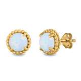 Round Stud Earrings Lab Created Opal 925 Sterling Silver (7mm)